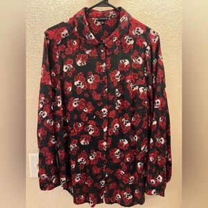 Torrid Red and Black Skull Rose Blouse